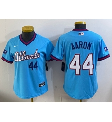 Women's Atlanta Braves #44 Hank Aaron Powder Blue 2026 City Connect Stadium Stitched Baseball Jersey(Run Small)