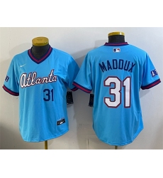 Women's Atlanta Braves #31 Greg Maddux Powder Blue 2026 City Connect Stadium Stitched Baseball Jersey(Run Small)
