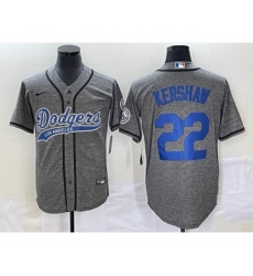 Men's Los Angeles Dodgers #22 Clayton Kershaw Grey Gridiron Cool Base Stitched Baseball Jersey
