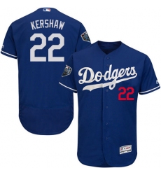 Men's Majestic Los Angeles Dodgers #22 Clayton Kershaw Royal Blue Flexbase Authentic Collection 2018 World Series MLB Jersey