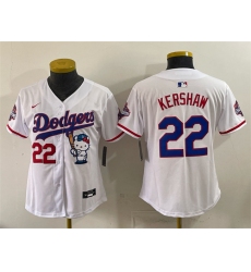 Women's Los Angeles Dodgers #22 Clayton Kershaw White Hello Kitty Night 2025 World Series Champions Stitched Baseball Jersey(Run Small)