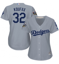 Women's Majestic Los Angeles Dodgers #32 Sandy Koufax Authentic Grey Road Cool Base 2018 World Series MLB Jersey