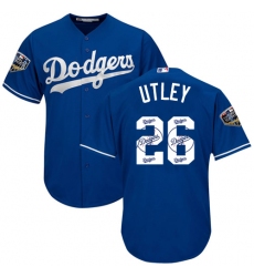 Men's Majestic Los Angeles Dodgers #26 Chase Utley Authentic Royal Blue Team Logo Fashion Cool Base 2018 World Series MLB Jersey