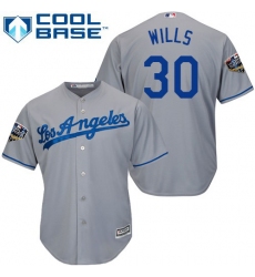 Youth Majestic Los Angeles Dodgers #30 Maury Wills Authentic Grey Road Cool Base 2018 World Series MLB Jersey