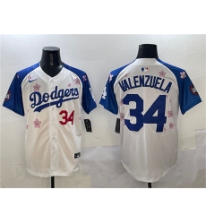 Men's Los Angeles Dodgers #34 Fernando Valenzuela White Royal 2025 Tokyo Series Limited Stitched Baseball Jersey