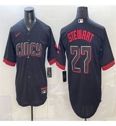 Men's Cincinnati Reds #27 Sal Stewart Black City Connect Cool Base Stitched Baseball Jersey