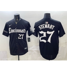 Men's Cincinnati Reds #27 Sal Stewart Black 'Gothic Queen City Edition' Vapor Premier Limited Stitched Baseball Jersey