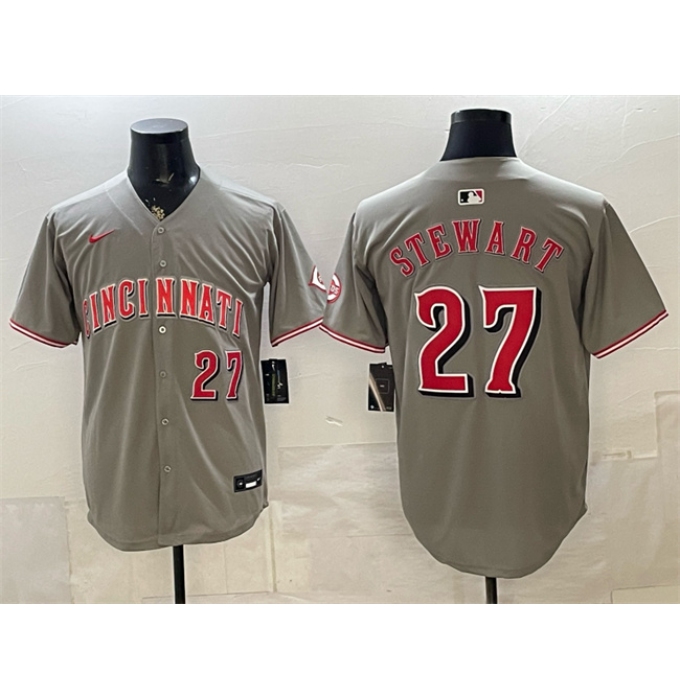 Men's Cincinnati Reds #27 Sal Stewart Grey Road Limited Stitched Baseball Jersey