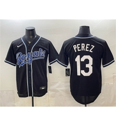 Men's Kansas City Royals #13 Salvador Perez Black 2026 Fashion Replica Black Out Stitched Baseball Jersey
