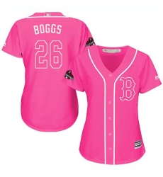 Women's Majestic Boston Red Sox #26 Wade Boggs Authentic Pink Fashion 2018 World Series Champions MLB Jersey