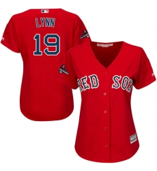 Women's Majestic Boston Red Sox #19 Fred Lynn Authentic Red Alternate Home 2018 World Series Champions MLB Jersey