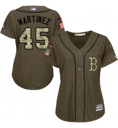 Women's Majestic Boston Red Sox #45 Pedro Martinez Authentic Green Salute to Service 2018 World Series Champions MLB Jersey