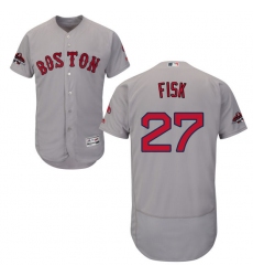 Men's Majestic Boston Red Sox #27 Carlton Fisk Grey Road Flex Base Authentic Collection 2018 World Series Champions MLB Jersey
