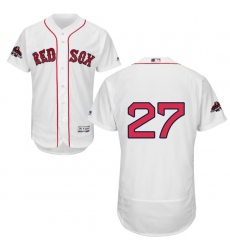 Men's Majestic Boston Red Sox #27 Carlton Fisk White Home Flex Base Authentic Collection 2018 World Series Champions MLB Jersey