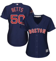 Women's Majestic Boston Red Sox #50 Mookie Betts Authentic Navy Blue Alternate Road 2018 World Series Champions MLB Jersey