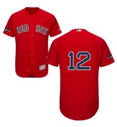 Men's Majestic Boston Red Sox #12 Brock Holt Red Alternate Flex Base Authentic Collection 2018 World Series Champions MLB Jersey