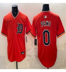 Men's Detroit Tigers #0 Paws Orange Limited Stitched Baseball Jersey