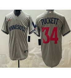 Men's Minnesota Twins #34 Kirby Puckett Grey Cool Base Stitched Baseball Jersey
