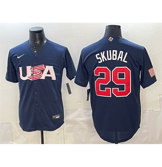Men's USA Baseball #29 Cal Raleigh Navy World Baseball Classic Stitched Jersey
