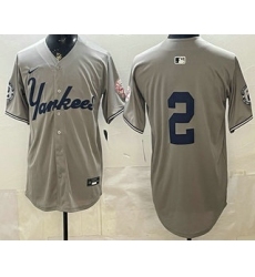 Men's New York Yankees #2 Derek Jeter Grey Without Name Limited Jersey