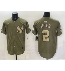 Men's New York Yankees #2 Derek Jeter Olive 2026 Armed Forces Day Stitched Baseball Jersey