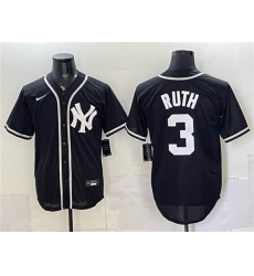 Men's New York Yankees #3 Babe Ruth 2026 Fashion Replica Black Out Stitched Baseball Jersey