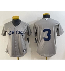 Women's New York Yankees #3 Babe Ruth Gray Cool Base Stitched Baseball Jersey(Run Small)