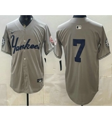 Men's New York Yankees #7 Mickey Mantle Grey Without Name Limited Jersey