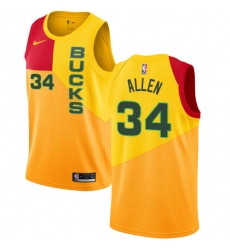 Men's Nike Milwaukee Bucks #34 Ray Allen Swingman Yellow NBA Jersey - City Edition
