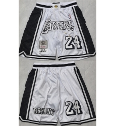 Men's Los Angeles Lakers #24 Kobe Bryant White 2026 Shorts (Run Small)