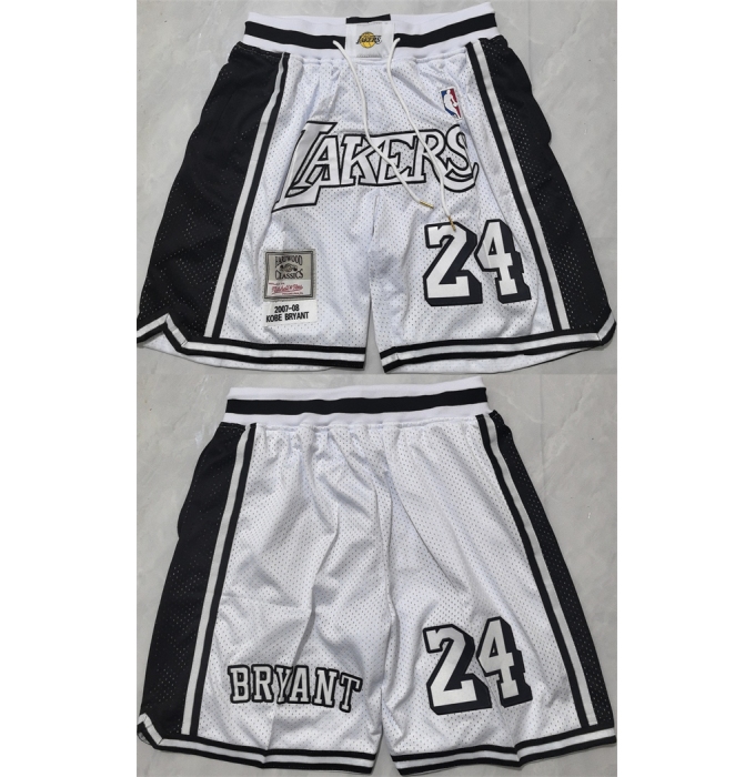 Men's Los Angeles Lakers #24 Kobe Bryant White 2026 Shorts (Run Small)