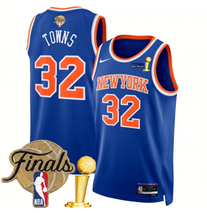 Men's New Yok Knicks #32 Karl-Anthony Towns Blue 2026 Finals And Finals Champions Icon Edition Stitched Basketball Jersey