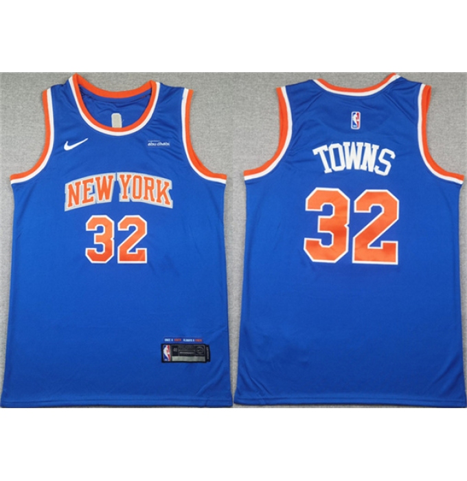 Men's New Yok Knicks #32 Karl-Anthony Towns Blue Icon Edition Edition Stitched Basketball Jersey