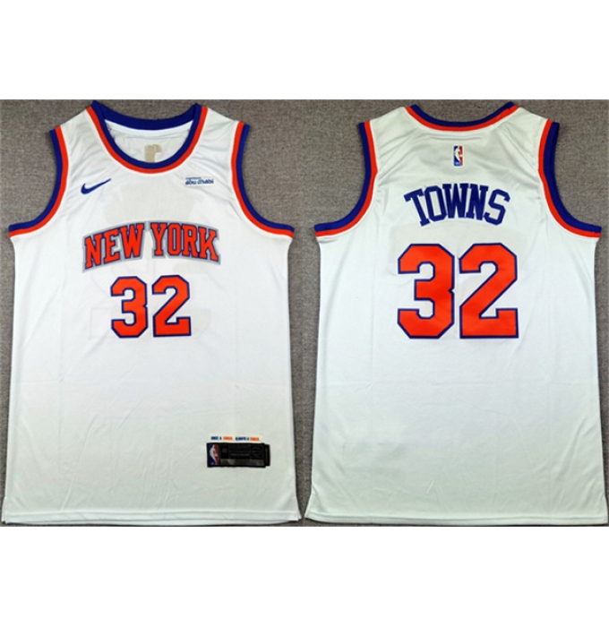 Men's New Yok Knicks #32 Karl-Anthony Towns White 2024 Association Edition Stitched Basketball Jersey