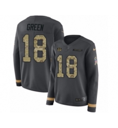 Women's Nike Cincinnati Bengals #18 A.J. Green Limited Black Salute to Service Therma Long Sleeve NFL Jersey