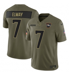 Men's Denver Broncos #7 John Elway Olive 2025 Salute to Service Limited Football Stitched Jersey
