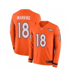Youth Nike Denver Broncos #18 Peyton Manning Limited Orange Therma Long Sleeve NFL Jersey