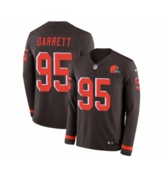 Youth Nike Cleveland Browns #95 Myles Garrett Limited Brown Therma Long Sleeve NFL Jersey
