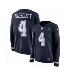 Women's Nike Dallas Cowboys #4 Dak Prescott Limited Navy Blue Therma Long Sleeve NFL Jersey