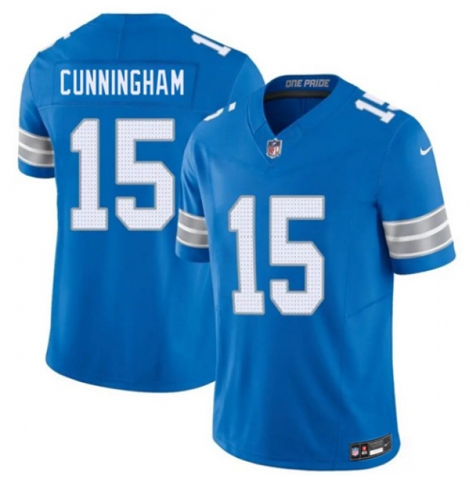 Men's Detroit Lions #15 Malik Cunningham Blue 2026 F.U.S.E. Vapor Limited Football Stitched Game Jersey