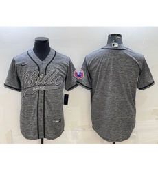 Men's Buffalo Bills Blank Grey With Patch Cool Base Stitched Baseball Jersey