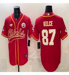 Men's Kansas City Chiefs #87 Travis Kelce Red With NKH Cool Base Stitched Baseball Jersey